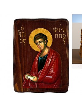 Εικόνα Ορθοδοξίας Δαντέλα μαζι με  Βάση σε  8 χρώματα με περίγραμμα χρυσό σε ξύλο Plywood (Πλακάζ)   με  βάση Εικόνα Αγίου Φιλίππου, Χειροποίητη Ελληνορθόδοξη εικόνα του Αγίου Φιλίππου, επιτοίχια πλάκα βυζαντινής τέχνης, θρησκευτικό δώρο, χριστιανική διακ