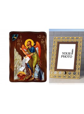 Εικόνα Ορθοδοξίας Πολυτελείας  με  σχεδιο Σταυρούς μαζι με  Βάση σε  8 χρώματα με περίγραμμα χρυσό σε ξύλο Plywood (Πλακάζ)   με  βάση Εικόνα του Αγίου Ιωάννη του Βαπτιστή, Χειροποίητη ελληνική εικόνα του Ιωάννη του Προδρόμου, επιτοίχια πλάκα βυζαντινής τ