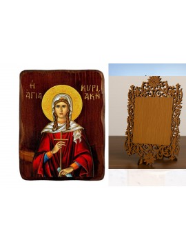 Εικόνα Ορθοδοξίας Δαντέλα μαζι με  Βάση σε  8 χρώματα με περίγραμμα χρυσό σε ξύλο Plywood (Πλακάζ)   με  βάση Εικόνα Αγίας Κυριακής, Χειροποίητη Ελληνορθόδοξη εικόνα Αγίας Κυριακής, επιτοίχια πλάκα βυζαντινής τέχνης, θρησκευτικό δώρο, χριστιανική διακόσμη