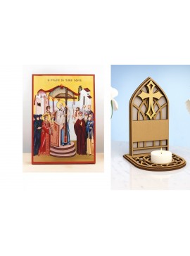 Εικόνα Ορθοδοξίας Καντηλάκι σε  8 χρώματα με περίγραμμα χρυσό σε ξύλο Plywood (Πλακάζ)   με  βάση Ύψωση Τιμίου Σταυρού, Ξύλινη Χειροποίητη Εικόνα Ελληνικής Premium Βυζαντινού Στυλ Κρεμαστή σε ξύλινη πλάκα Θρησκευτικό θέμα Χειροποίητη Ελληνορθόδοξη εικόνα 