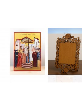 Εικόνα Ορθοδοξίας Δαντέλα μαζι με  Βάση σε  8 χρώματα με περίγραμμα χρυσό σε ξύλο Plywood (Πλακάζ)   με  βάση Ύψωση Τιμίου Σταυρού, Ξύλινη Χειροποίητη Εικόνα Ελληνικής Premium Βυζαντινού Στυλ Κρεμαστή σε ξύλινη πλάκα Θρησκευτικό θέμα Χειροποίητη Ελληνορθό