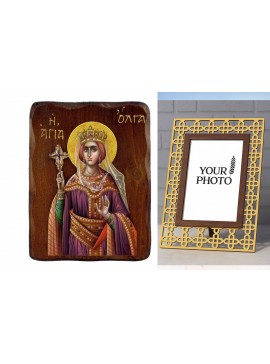 Εικόνα Ορθοδοξίας Πολυτελείας  με  σχεδιο Σταυρούς μαζι με  Βάση σε  8 χρώματα με περίγραμμα χρυσό σε ξύλο Plywood (Πλακάζ)   με  βάση Εικόνα Αγίας Όλγας, Χειροποίητη ελληνορθόδοξη εικόνα της Αγίας Όλγας, επιτοίχια πλάκα βυζαντινής τέχνης, θρησκευτικό δώρ