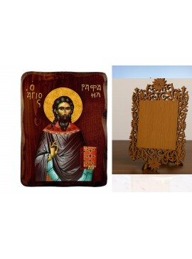 Εικόνα Ορθοδοξίας Δαντέλα μαζι με  Βάση σε  8 χρώματα με περίγραμμα χρυσό σε ξύλο Plywood (Πλακάζ)   με  βάση Εικόνα Αγίου Ραφαήλ, Χειροποίητη ελληνορθόδοξη εικόνα του Αγίου Νικολάου, επιτοίχια πλάκα βυζαντινής τέχνης, θρησκευτικό δώρο, χριστιανική διακόσ