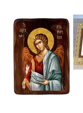 Εικόνα Ορθοδοξίας Πολυτελείας  με  σχεδιο Σταυρούς μαζι με  Βάση σε  8 χρώματα με περίγραμμα χρυσό σε ξύλο Plywood (Πλακάζ)   με  βάση Εικόνα Αρχαγγέλου Γαβριήλ, Χειροποίητη ελληνική εικόνα του Αρχαγγέλου Γαβριήλ, επιτοίχια πλάκα βυζαντινής τέχνης, θρησκε