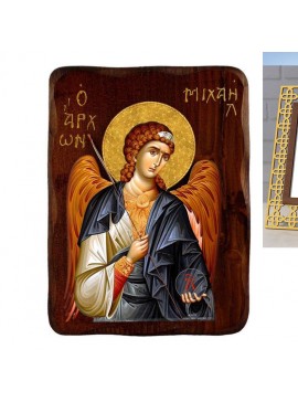Εικόνα Ορθοδοξίας Πολυτελείας  με  σχεδιο Σταυρούς μαζι με  Βάση σε  8 χρώματα με περίγραμμα χρυσό σε ξύλο Plywood (Πλακάζ)   με  βάση Εικόνα Αρχαγγέλου Μιχαήλ, Χειροποίητη ελληνική εικόνα του Αρχαγγέλου Μιχαήλ, επιτοίχια πλάκα βυζαντινής τέχνης, θρησκευτ