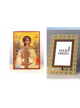 Εικόνα Ορθοδοξίας Πολυτελείας  με  σχεδιο Σταυρούς μαζι με  Βάση σε  8 χρώματα με περίγραμμα χρυσό σε ξύλο Plywood (Πλακάζ)   με  βάση Αρχάγγελος Ουριήλ, Ξύλινη Χειροποίητη Εικόνα Ελληνικού Premium Βυζαντινού Στυλ Κρεμασμένο σε ξύλινη πλάκα Θρησκευτικό θέ