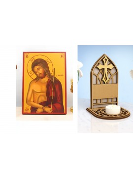 Σετ 2 τεμαχίων – Εικόνα Ορθοδοξίας Καντηλάκι σε  8 χρώματα με περίγραμμα χρυσό σε ξύλο Plywood (Πλακάζ)   με  βάση Ιησούς Χριστός ο Νυμφίος, Ξύλινη Χειροποίητη Εικόνα Ελληνικού Premium Βυζαντινού Στυλ Κρεμαστή σε ξύλινη πλάκα Θρησκευτικό θέμα Χειροποίητη 
