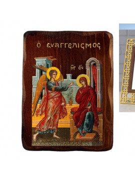 Εικόνα Ορθοδοξίας Πολυτελείας  με  σχεδιο Σταυρούς μαζι με  Βάση σε  8 χρώματα με περίγραμμα χρυσό σε ξύλο Plywood (Πλακάζ)   με  βάση Ο Ευαγγελισμός της Θεοτόκου, Χειροποίητη εικόνα του Ευαγγελισμού της Θεοτόκου, τείχος βυζαντινής τέχνης, θρησκευτικό δώρ