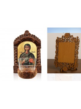 Εικόνα Ορθοδοξίας Δαντέλα μαζι με  Βάση σε  8 χρώματα με περίγραμμα χρυσό σε ξύλο Plywood (Πλακάζ)   με  βάση Αγρυπνός Αγρυπνίας Αγίας Ευφημίας, Αγία Ευφημία η Μεγαλομάρτυς Ελληνική Επιτραπέζια Εικόνα, Χειροποίητο Κεραμικό Φωτιστικό Αγρυπνίας με Γυάλινο Κ