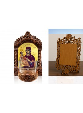 Εικόνα Ορθοδοξίας Δαντέλα μαζι με  Βάση σε  8 χρώματα με περίγραμμα χρυσό σε ξύλο Plywood (Πλακάζ)   με  βάση Παναγία Αγρυπνία Παναγία, Παναγία των Τριών Χεριών Ελληνική Επιτραπέζια Εικόνα, Χειροποίητο Κεραμικό Φωτιστικό με Γυάλινο Κύπελλο Διάσταση 40x30 