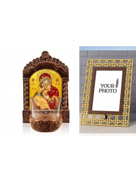 Σετ 2 τεμαχίων – Εικόνα Ορθοδοξίας Πολυτελείας  με  σχεδιο Σταυρούς μαζι με  Βάση σε  8 χρώματα με περίγραμμα χρυσό σε ξύλο Plywood (Πλακάζ)   με  βάση Παναγία Αγρυπνία, Παναγία η Σωτήρας των Ψυχών Ελληνικής κατασκευής Επιτραπέζια Εικόνα, Χειροποίητο Κερα