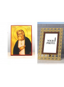 Εικόνα Ορθοδοξίας Πολυτελείας  με  σχεδιο Σταυρούς μαζι με  Βάση σε  8 χρώματα με περίγραμμα χρυσό σε ξύλο Plywood (Πλακάζ)   με  βάση Άγιος Σεραφείμ του Σάρωφ, Ξύλινη Χειροποίητη Εικόνα Ελληνικού Βυζαντινού Στυλ Κρεμασμένη σε ξύλινη πλάκα Χειροποίητη Ελλ