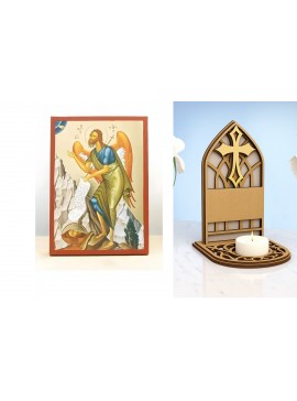 Εικόνα Ορθοδοξίας Καντηλάκι σε  8 χρώματα με περίγραμμα χρυσό σε ξύλο Plywood (Πλακάζ)   με  βάση Άγιος Ιωάννης ο Βαπτιστής Άγγελος της Ερήμου, Ξύλινη Χειροποίητη Εικόνα με Ψηφιακή Εκτύπωση Ελληνικό Premium Βυζαντινού Στυλ Κρεμαστό στον τοίχο θρησκευτικό 