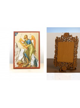 Εικόνα Ορθοδοξίας Δαντέλα μαζι με  Βάση σε  8 χρώματα με περίγραμμα χρυσό σε ξύλο Plywood (Πλακάζ)   με  βάση Άγιος Ιωάννης ο Βαπτιστής Άγγελος της Ερήμου, Ξύλινη Χειροποίητη Εικόνα με Ψηφιακή Εκτύπωση Ελληνικό Premium Βυζαντινού Στυλ Κρεμαστό στον τοίχο 