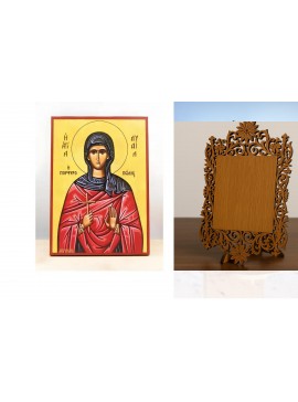 Εικόνα Ορθοδοξίας Δαντέλα μαζι με  Βάση σε  8 χρώματα με περίγραμμα χρυσό σε ξύλο Plywood (Πλακάζ)   με  βάση Αγία Λυδία Φιλίππων, Ξύλινη Χειροποίητη Εικόνα Ελληνικού Βυζαντινού Στυλ Κρεμαστή σε ξύλινη πλάκα Χειροποίητη Ελληνορθόδοξη εικόνα του Ιησού Χρισ