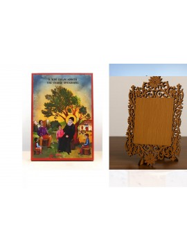 Εικόνα Ορθοδοξίας Δαντέλα μαζι με  Βάση σε  8 χρώματα με περίγραμμα χρυσό σε ξύλο Plywood (Πλακάζ)   με  βάση Ο Άγιος Παΐσιος νουθετεί τους προσκυνητές, Ξύλινη Χειροποίητη Εικόνα Ελληνικής Premium Βυζαντινού Στυλ τοίχου Κρεμασμένη σε ξύλινη πλάκα Θρησκευτ