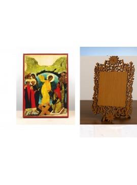 Εικόνα Ορθοδοξίας Δαντέλα μαζι με  Βάση σε  8 χρώματα με περίγραμμα χρυσό σε ξύλο Plywood (Πλακάζ)   με  βάση Ο Ιησούς Χριστός Κάθοδος στην Κόλαση Παλιό Στυλ, Ξύλινη Χειροποίητη Εικόνα Ελληνικού Βυζαντινού Στυλ τοίχου Κρεμασμένη σε ξύλινη πλάκα Ορθόδοξη Θ