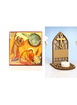 Εικόνα Ορθοδοξίας Καντηλάκι σε  8 χρώματα με περίγραμμα χρυσό σε ξύλο Plywood (Πλακάζ)   με  βάση Ο Προφήτης Μωυσής και ο Φλεγόμενος Θάμνος, Ξύλινη Χειροποίητη Εικόνα Ελληνικού Premium Βυζαντινού Στυλ Κρεμασμένο σε Ξυλόπλακα Θρησκευτικό θέμα Χειροποίητη Ε
