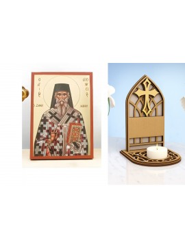 Εικόνα Ορθοδοξίας Καντηλάκι σε  8 χρώματα με περίγραμμα χρυσό σε ξύλο Plywood (Πλακάζ)   με  βάση Άγιος Διονύσιος Ζακύνθου, Ξύλινη Χειροποίητη Εικόνα με Ψηφιακή Εκτύπωση Ελληνικό Premium Βυζαντινού Στυλ Κρεμαστό τοίχου Θρησκευτικό Θέμα Χειροποίητη Ελληνορ