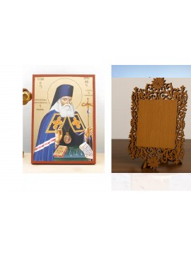 Εικόνα Ορθοδοξίας Δαντέλα μαζι με  Βάση σε  8 χρώματα με περίγραμμα χρυσό σε ξύλο Plywood (Πλακάζ)   με  βάση Άγιος Λουκάς ο Ιατρός, Ξύλινη Χειροποίητη Εικόνα με χρυσό φύλλο Ελληνικό Premium Βυζαντινού Στυλ Κρεμαστό τοίχου Θρησκευτικό Θέμα Χειροποίητη Ελλ