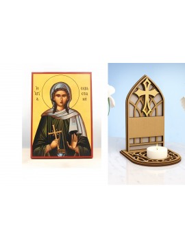 Σετ 2 τεμαχίων – Εικόνα Ορθοδοξίας Καντηλάκι σε  8 χρώματα με περίγραμμα χρυσό σε ξύλο Plywood (Πλακάζ)   με  βάση Άγιος Σεβαστιανός ο Μάρτυρας, Ξύλινη Χειροποίητη Εικόνα Ελληνικού Βυζαντινού Στυλ Κρεμασμένη σε ξύλινη πλάκα Χειροποίητη Ελληνορθόδοξη εικόν