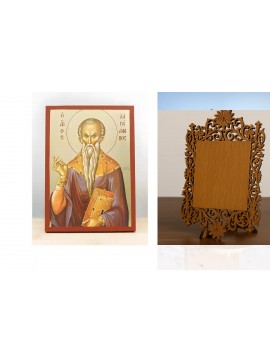 Εικόνα Ορθοδοξίας Δαντέλα μαζι με  Βάση σε  8 χρώματα με περίγραμμα χρυσό σε ξύλο Plywood (Πλακάζ)   με  βάση Άγιος Χαράλαμπος Μαγνησίας, Ξύλινη Χειροποίητη Εικόνα με Φύλλο Χρυσού Ελληνικού Premium Βυζαντινού Στυλ Κρεμαστό τοίχου Θρησκευτικό Θέμα Χειροποί