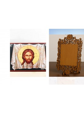 Εικόνα Ορθοδοξίας Δαντέλα μαζι με  Βάση σε  8 χρώματα με περίγραμμα χρυσό σε ξύλο Plywood (Πλακάζ)   με  βάση Η Ιερά Χαρτοπετσέτα του Ιησού Χριστού, Ξύλινη Χειροποίητη Εικόνα Ελληνικού Premium Βυζαντινού Στυλ τοίχου Κρεμασμένη σε Ξύλινη Πλάκα Θρησκευτικό 