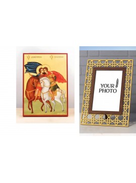 Εικόνα Ορθοδοξίας Πολυτελείας  με  σχεδιο Σταυρούς μαζι με  Βάση σε  8 χρώματα με περίγραμμα χρυσό σε ξύλο Plywood (Πλακάζ)   με  βάση Άγιοι Γεώργιος και Δημήτριος Έφιππος, Ξύλινη Χειροποίητη Εικόνα Ελληνικού Βυζαντινού Στυλ Κρεμαστή σε ξύλινη πλάκα Χειρο