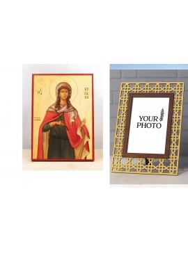 Εικόνα Ορθοδοξίας Πολυτελείας  με  σχεδιο Σταυρούς μαζι με  Βάση σε  8 χρώματα με περίγραμμα χρυσό σε ξύλο Plywood (Πλακάζ)   με  βάση Αγία Κυριακή η Μεγαλομάρτυς, Ξύλινη Χειροποίητη Εικόνα Ελληνικής Premium Βυζαντινής Στυλ Κρεμαστή σε ξύλινη πλάκα Θρησκε