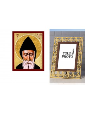 Εικόνα Ορθοδοξίας Πολυτελείας  με  σχεδιο Σταυρούς μαζι με  Βάση σε  8 χρώματα με περίγραμμα χρυσό σε ξύλο Plywood (Πλακάζ)   με  βάση Εικόνα Saint Sharbel Makhlouf, Χειροποίητη Χριστιανική Εικόνα του Saint Sharbel Makhlouf, Κρεμαστή πλάκα Βυζαντινής Τέχν