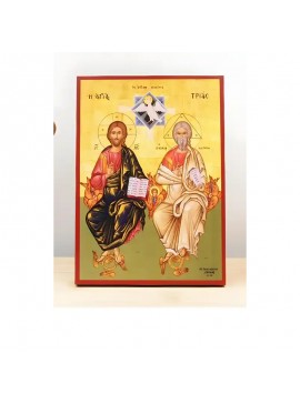 Σετ των 2 Εικόνα Ορθοδοξίας με περίγραμμα χρυσό σε ξύλο Φλαμουρίας  με  βάση Αγίας Τριάδας Ανθρωπομορφική, Ξύλινη Χειροποίητη Εικόνα Ο τοίχος Ελληνικού Premium Βυζαντινού Στυλ Κρεμασμένος σε Ξύλινη Πλάκα Θρησκευτικό Θέμα Χειροποίητη Ελληνορθόδοξη εικόνα τ