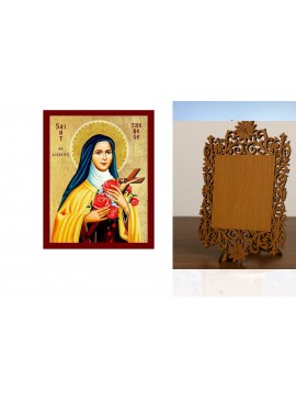 Εικόνα Ορθοδοξίας Δαντέλα μαζι με  Βάση σε  8 χρώματα με περίγραμμα χρυσό σε ξύλο Plywood (Πλακάζ)   με  βάση Εικόνα Αγίας Τερέζας του Λισιέ, Χειροποίητη Χριστιανική Εικόνα της Αγίας Θηρεσίας, Πλακέτα Βυζαντινής Τέχνης, Χριστιανική Θρησκευτική Τέχνη Διάστ