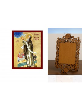 Εικόνα Ορθοδοξίας Δαντέλα μαζι με  Βάση σε  8 χρώματα με περίγραμμα χρυσό σε ξύλο Plywood (Πλακάζ)   με  βάση Εικόνα Αγίας Χίλντεγκαρντ του Μπίνγκεν, Χειροποίητη Θρησκευτική Εικόνα Αγίας Χίλντεγκαρντ, Κρεμαστή πλάκα Βυζαντινής Τέχνης, Χριστιανική Θρησκευτ