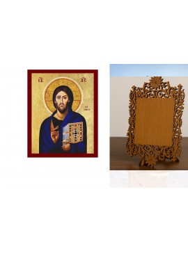 Εικόνα Ορθοδοξίας Δαντέλα μαζι με  Βάση σε  8 χρώματα με περίγραμμα χρυσό σε ξύλο Plywood (Πλακάζ)   με  βάση Χριστός του Σινά μπλε Έκδοση Εικόνα, Ζωντανή Βυζαντινή Ορθόδοξη Τέχνη τοίχου, Χειροποίητη Ελληνική Χριστιανική Εικόνα, Θρησκευτικό Δώρο Ιησού Παν