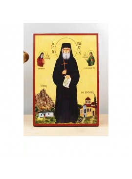 Σετ των 2 Εικόνα Ορθοδοξίας με περίγραμμα χρυσό σε ξύλο Φλαμουρίας  με  βάση Άγιος Παΐσιος ο Αθωνίτης, Ξύλινη Χειροποίητη Εικόνα Ελληνικής Premium Βυζαντινού Στυλ Κρεμαστή σε ξύλινη πλάκα Θρησκευτικό θέμα Χειροποίητη Ελληνορθόδοξη εικόνα του Ιησού Χριστού