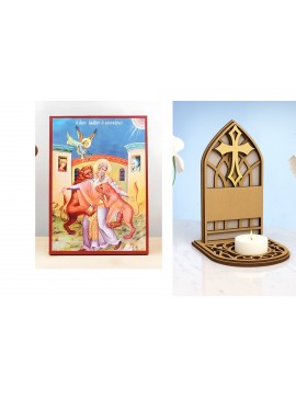 Εικόνα Ορθοδοξίας Καντηλάκι σε  8 χρώματα με περίγραμμα χρυσό σε ξύλο Plywood (Πλακάζ)   με  βάση Το μαρτύριο του Αγίου Ιγνατίου Αντιοχείας, Ξύλινη Χειροποίητη Εικόνα Ελληνικής Premium Βυζαντινής Στυλ Κρεμαστή σε ξύλινη πλάκα Θρησκευτικό θέμα Χειροποίητη 