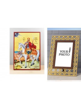 Εικόνα Ορθοδοξίας Πολυτελείας  με  σχεδιο Σταυρούς μαζι με  Βάση σε  8 χρώματα με περίγραμμα χρυσό σε ξύλο Plywood (Πλακάζ)   με  βάση Ο Άγιος Κωνσταντίνος ο Μέγας έφιππος, Ξύλινη Χειροποίητη Εικόνα Ελληνικής Premium Βυζαντινού Στυλ Κρεμαστή σε ξύλινη πλά