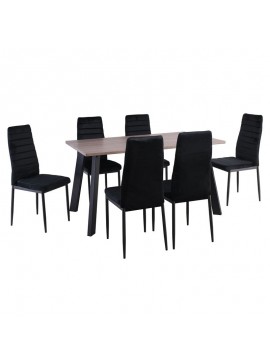 WOODWELL JETTA-BAXTER Τραπεζαρία Μέταλλ ο Βαφή Μαύρο, Τραπέζι Sonoma Oak + 6 Καρέκλες Velure Μαύρο  Table:140x80x75 Chair:40x50x95 ΕΜ966,S3