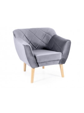 FOTEL KARO 1 VELVET SZARY BLUVEL 14 / BUK DIOMMI-80-2944