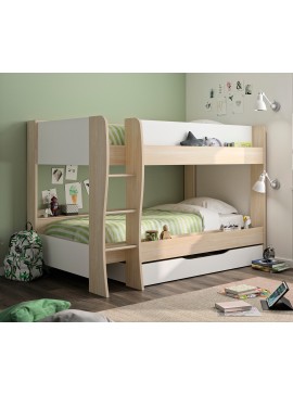 Insi  Roomy Κουκέτα παιδική με 2 μονά κρεβάτια, αποθηκευτικό συρτάρι & σκάλα , 209X130X145εκ. Ανοιχτό Δρυς/Λευκό   0104.GM28 