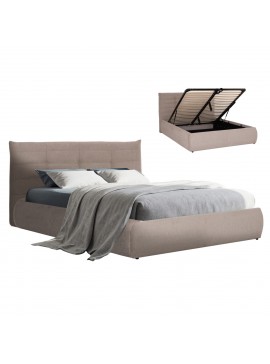 ΚΡΕΒΑΤΙ ΔΙΠΛΟ SANDRA HM732.03 ΜΠΕΖ ΥΦΑΣΜΑ & ΑΠΟΘΗΚΕΥΤΙΚΟΣ ΧΩΡΟΣ ΓΙΑ  ΣΤΡΩΜΑ 160x200εκ