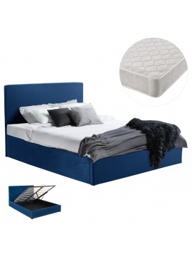 ΚΡΕΒΑΤΙ ΔΙΠΛΟ & ΣΤΡΩΜΑ ALLIE HM21273.04 ΜΠΛΕ ΒΕΛΟΥΔΟ ΜΕ ΑΠΟΘ.ΧΩΡΟ--ΓΙΑ 160x200εκ