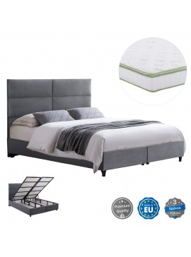 ΚΡΕΒΑΤΙ ΜΕ ΣΤΡΩΜΑ ΔΙΠΛΟ MILO HM21163 ΓΚΡΙ ΒΕΛΟΥΔΟ & ΑΠΟΘ.ΧΩΡΟΣ-ΓΙΑ 160x200εκ.