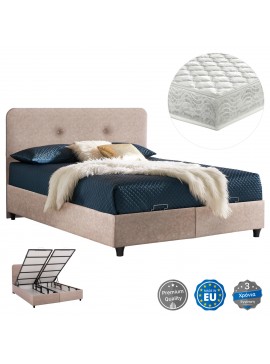 ΚΡΕΒΑΤΙ ΜΕ ΣΤΡΩΜΑ ΔΙΠΛΟ DOLORES HM21165 ΜΠΕΖ ΥΦΑΣΜΑ & ΑΠΟΘ.ΧΩΡΟΣ-ΓΙΑ 160x200εκ.