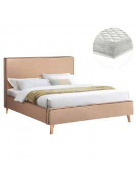 ΚΡΕΒΑΤΙ ΜΕ ΣΤΡΩΜΑ INDRA HM21280.02 ΜΠΕΖ ΥΦΑΣΜΑ--ΓΙΑ 160x200εκ