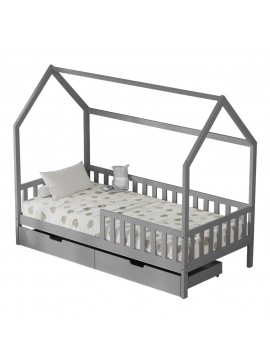 ΚΡΕΒΑΤΙ ΠΑΙΔΙΚΟ ΜΕ ΣΥΡΤΑΡΙΑ PHYLLIS HM724.05 τ.MONTESSORI ΓΚΡΙ 196x97x161Υεκ.