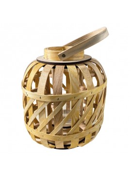 WOODWELL LANTERN ROUND Φανάρι Κήπου- Βεράντας Ξύλινο, Απόχρωση Φυσικό, με Γυάλινο ποτήρι Φ24x27cm Ε2900