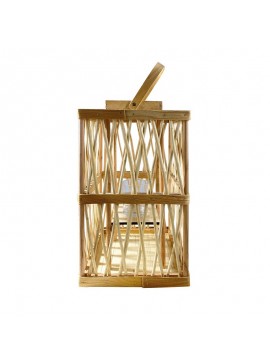 WOODWELL LANTERN SQUARE Φανάρι Κήπου- Βεράντας Ξύλινο, Απόχρωση Φυσικό, με Γυάλινο ποτήρι 24x24x41cm Ε2901