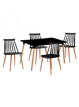 WOODWELL LAVIDA-ART Τραπεζαρία: Τραπέζι 120x80 Οξιά/MDF + 4 Καρέκλες Μέταλλο Βαφή Φυσικό PP Μαύρο  Table:120x80x73 Chair:43x48x77 ΕΜ139,2S