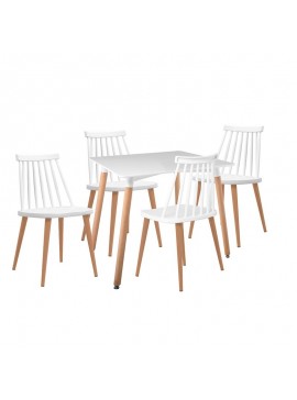 WOODWELL LAVIDA-ART Τραπεζαρία: Τραπέζι 80x80 Οξιά/MDF + 4 Καρέκλες Μέταλλο Βαφή Φυσικό PP Άσπρο  Table:80x80x73 Chair:43x48x77 ΕΜ139,1S1